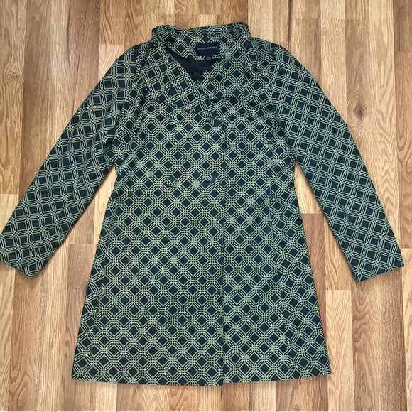 Banana Republic Navy and Green Geometric Trench Coat size medium - Picture 4 of 7